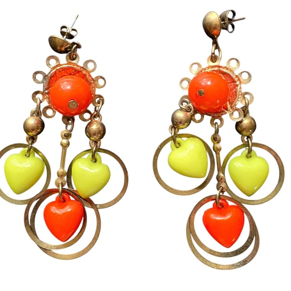 earrings hanging vintage jangle dangle fun hearts costume artsy boho girly - Picture 3 of 11